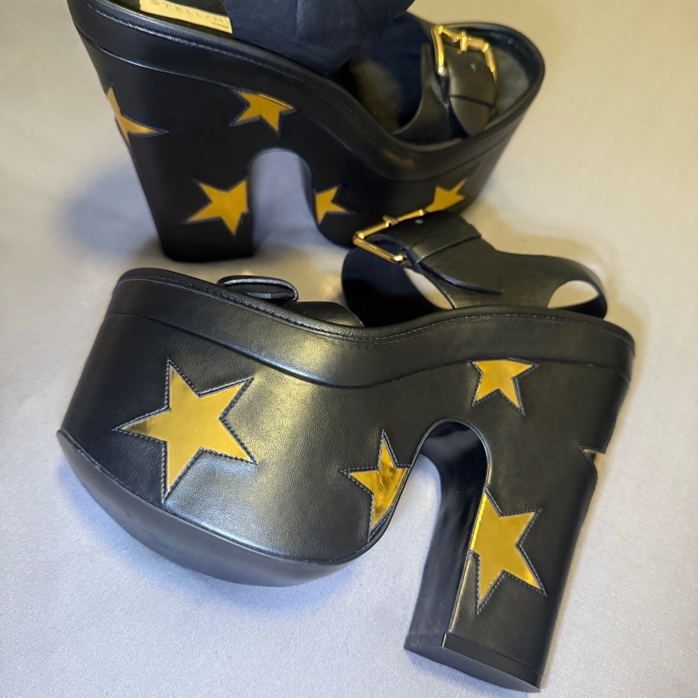 Stella McCartney Black and Gold Star Platforms 36½
